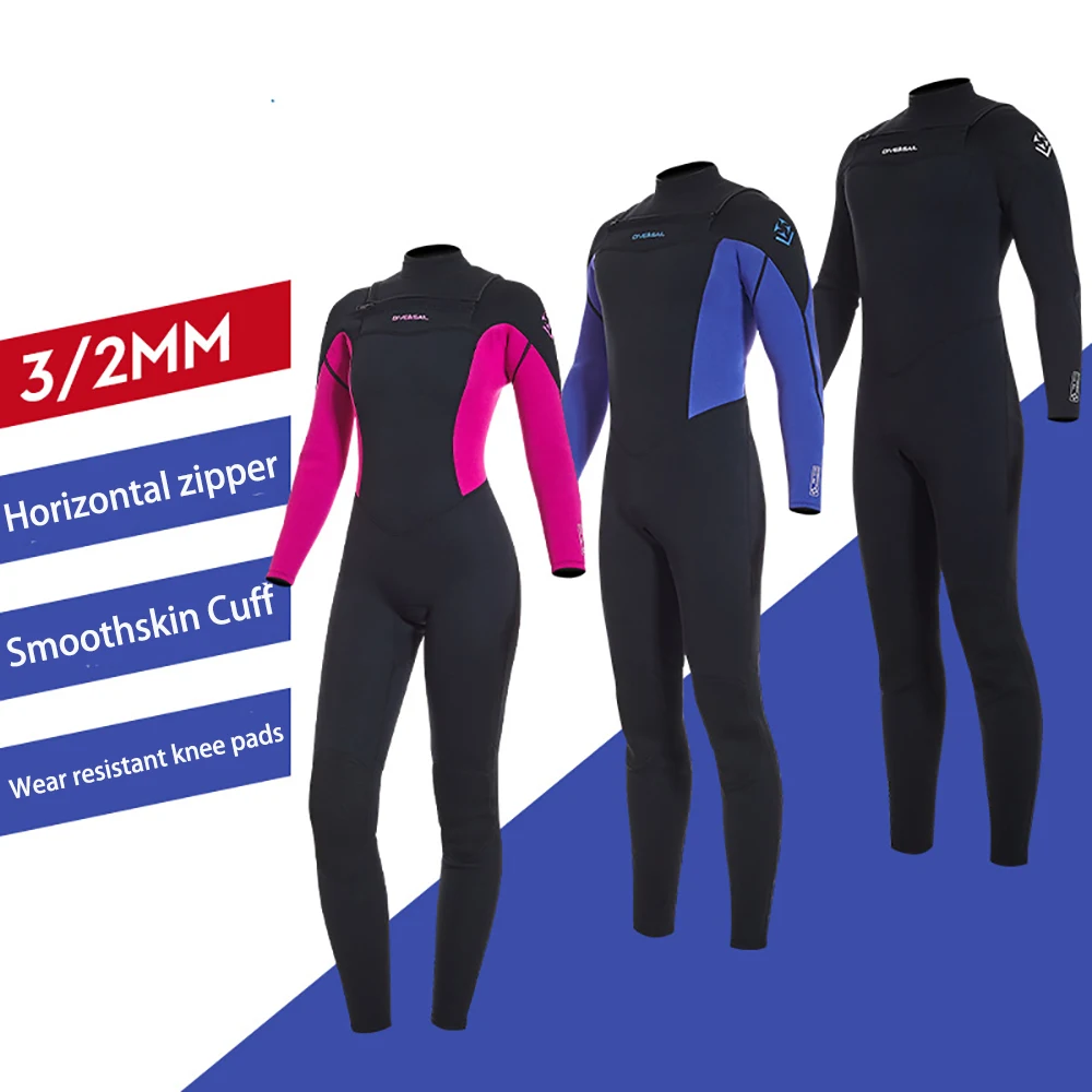 

3/2MM Neoprene Horizontal Zipper Wetsuit Men Women Surf Scuba Diving Suit Underwater Spearfishing Kitesurf Swimwear Wet Suits