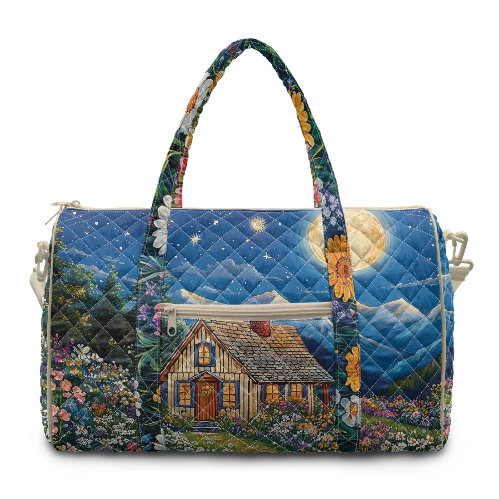 Coloranimal Moonlight Cottage Print 2026 New Large Capacity Travel Bags for Camp Polyester Carry on Tote Bags
