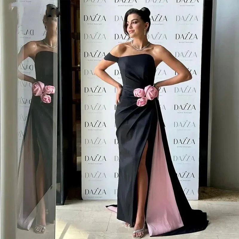 

Sexy Prom Dresses Elegant One Shoulder Side Slit Party Evening Dress Saudi Arabia Floral Formal Occasion Gowns فساتين الحفلات