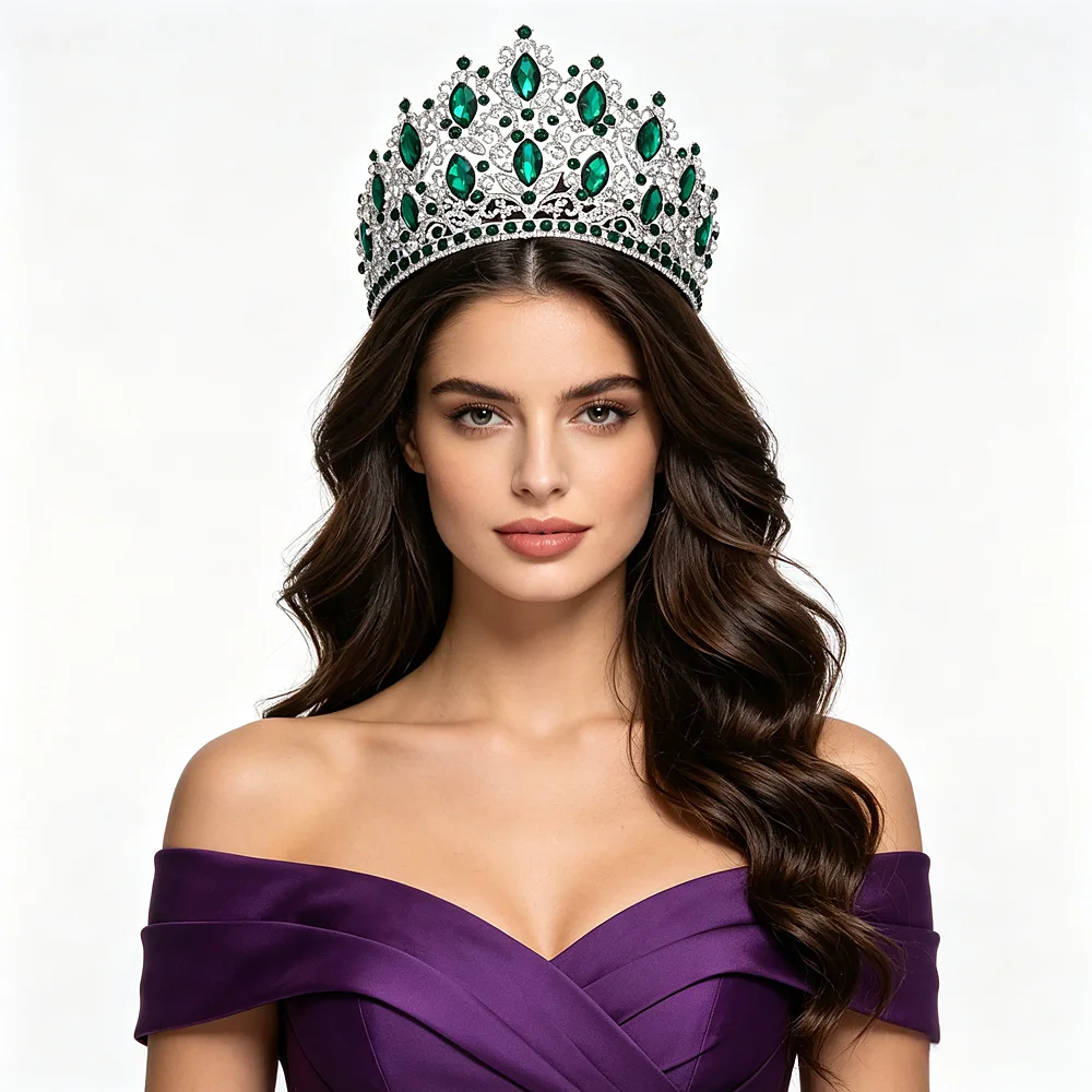 Crystal Pageant Crown Adjustable Size Stage Show Headpiece for Bridal Hair Accessories Women Elegant Hair Jewelry