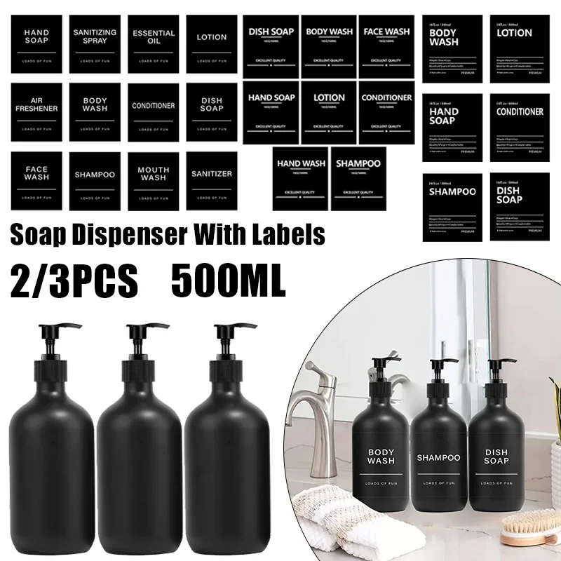 Bathroom 2/3pcs Soap Dispenser Removable Shampoo Shower Gel Conditioner Container Reusable Lotion Bottle with 6/8/12 Labels