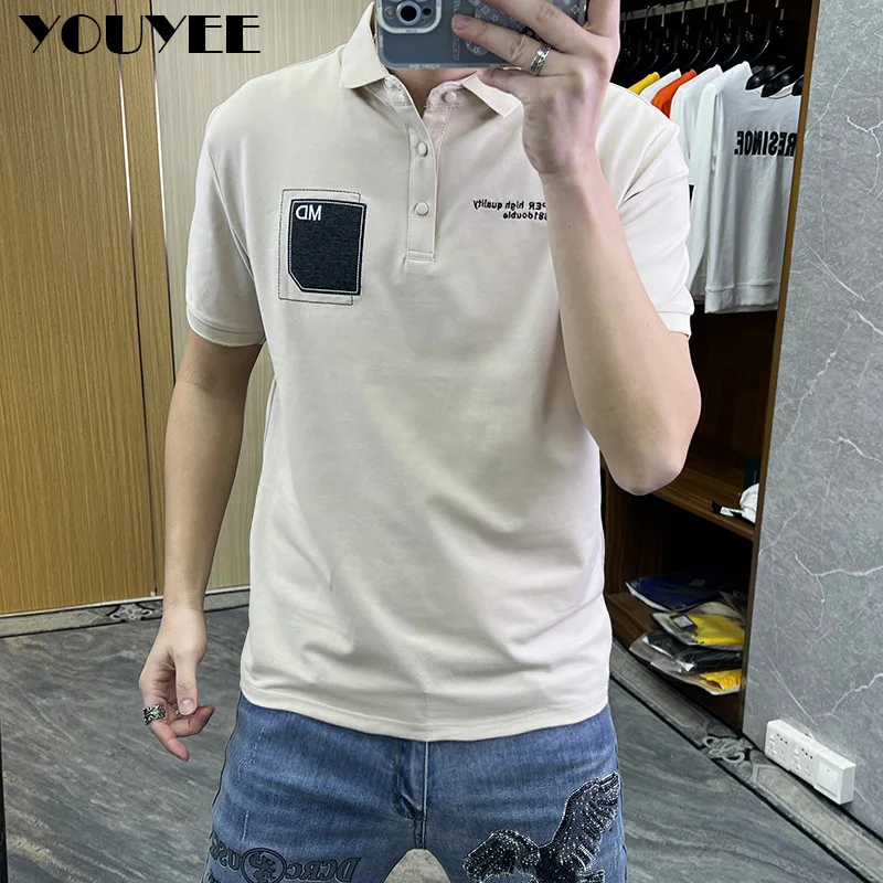 

Men's Short-sleeved POLO T-shirt 2023 Summer New Fashion Embroidery Tees Young Middle-aged Lapel Tops Men's Bottom Shirt Trend