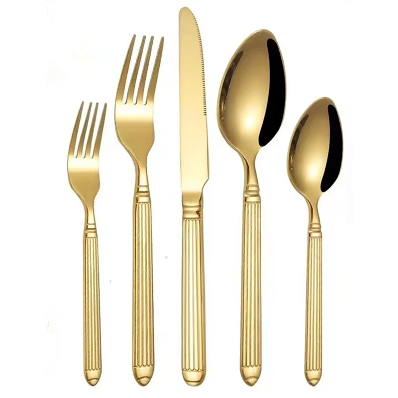 20/25/30 Pcs Classical Golden Cutlery Set Stainless Steel Gold Flatware For 4 Silver Dinnerware Knife Spoon Fork Drop Ship