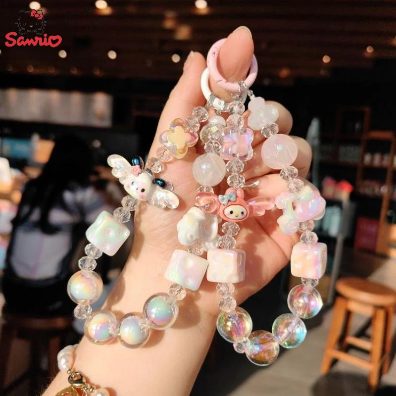 

Anime Sanrio Angel Style Phone Chain Hellokitty My Melody Cinnamoroll Kuromi Creativity Angel Beaded Keychain Bag Pendant Gifts