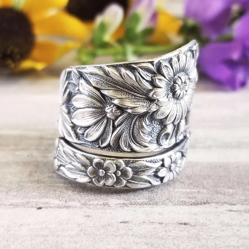 New Sunflower Dark Series Flower Ring with Colorful Flowers for Women\'s Engagement   Adjustable Opening