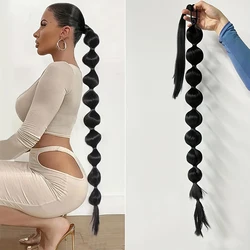 Ocelot Synthetic braided ponytail wrapped around a fake ponytail wig worn on woman's ponytail natural bubble ponytail wig