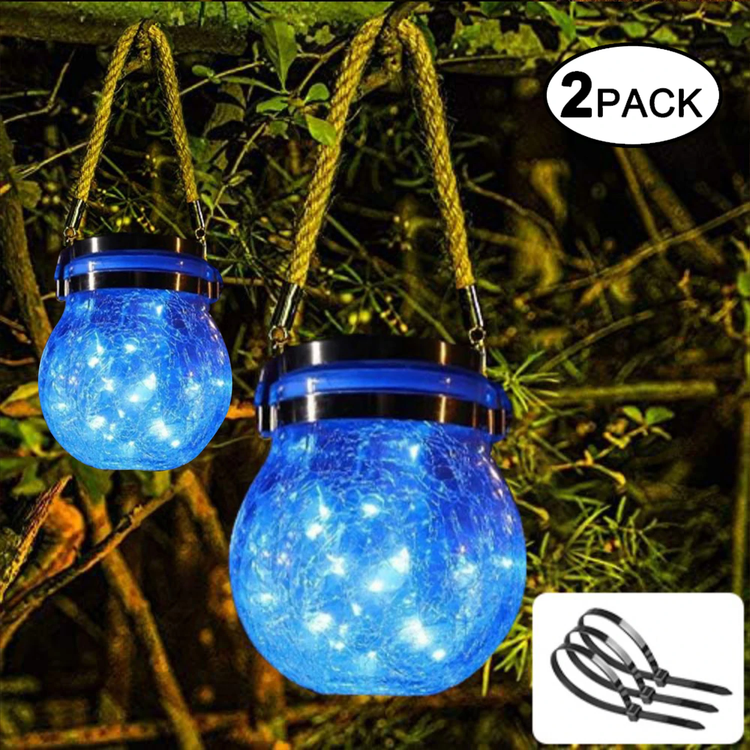 

2 Packs Solar Outdoor Cracked Glass Lanterns with LED Beads, Auto Sensor Switch Decorative Solar Lights for Backyard Fence Path