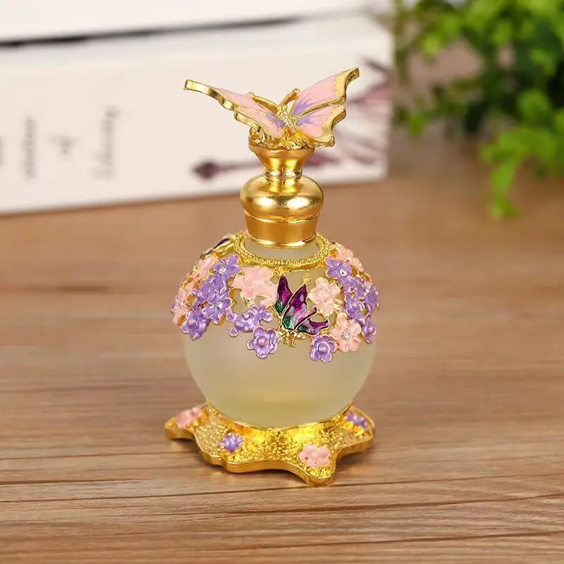 Arabian Style 25ml Vintage Perfume Bottle  Antique Butterfly Metal Empty Glass Dropper Women Girl Gift