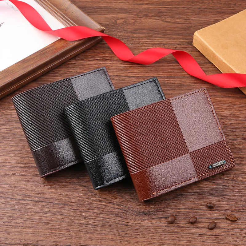 Fashion PU Leather Men's Wallet Bi-Fold Short Coin Purses RFID Anti-Theft Money Clips Business Bank ID Credit Card Holder