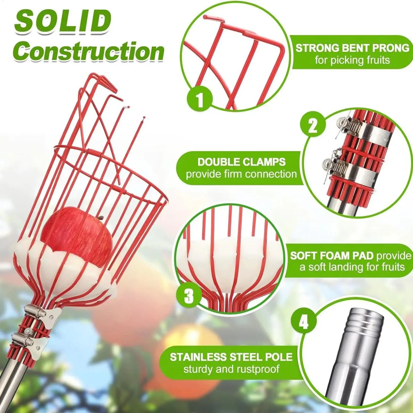 fruit picker Retractable Handle depth basket convenient fruit picker basket garden tool for picking apples Fruit