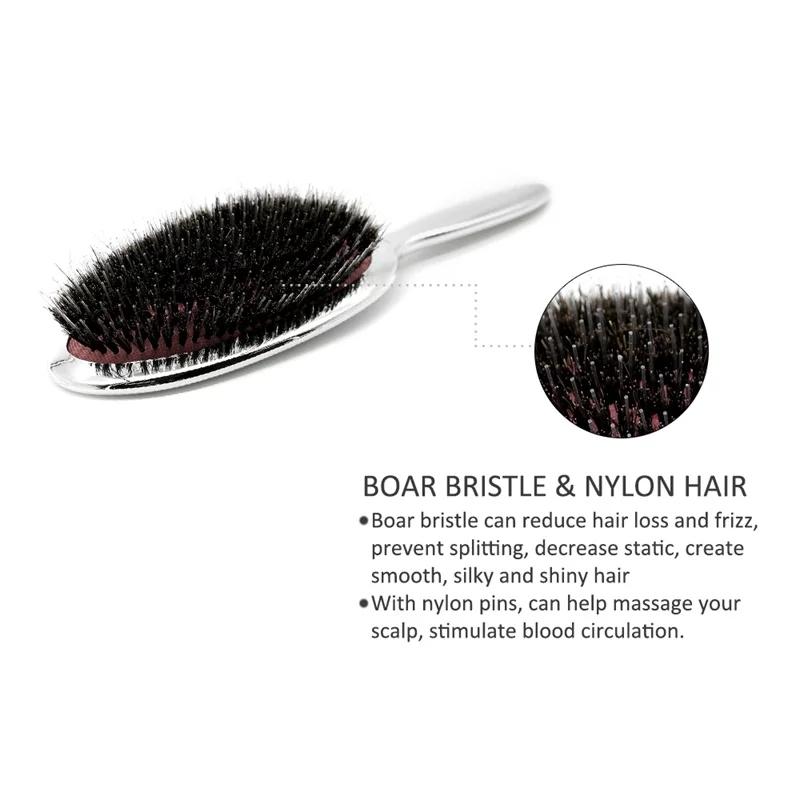 Luxury Gold And Silver Color Boar Bristle Paddle Hair Brush Oval Hair Brush Anti Static Hair Comb Hairdressing Massage Comb