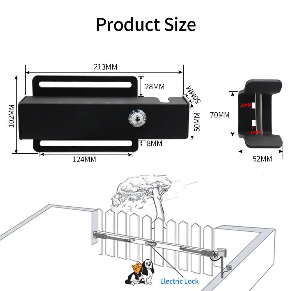 Outdoor Waterproof Electronic Drop Bolt Lock 12V24V Mortise Lock with Mechanical Key for Swing Gate Folio Door Automatic Opener