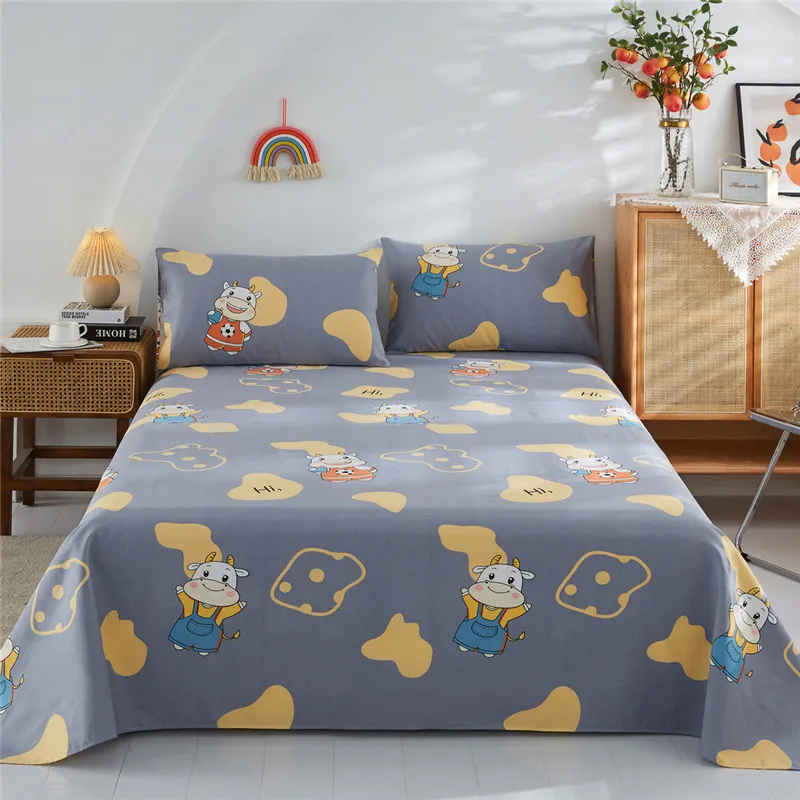 

Плоская простыня с забавными коровами, простыня с милыми мультяшными животными для детей, постельное белье для мальчиков и девочек, простыни из хлопка серого цвета с 2 наволочками