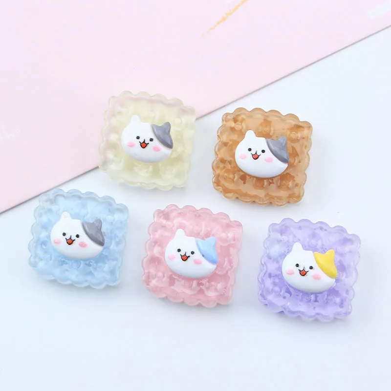 Cute Kitten Cookies Resin Flatback Cabochons 20pcs Kawaii Transparent Cat Biscuit Flat Back Buttons for Phone Case or Scrapbook