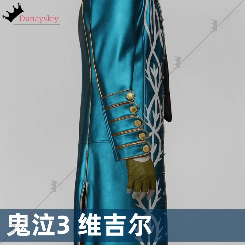 Disfraz de Vergil, disfraz de hombre, gabardina larga verde, juego DMC 3, trajes de Anime, trajes de Vergil, trajes de utilería de peluca de juego de rol