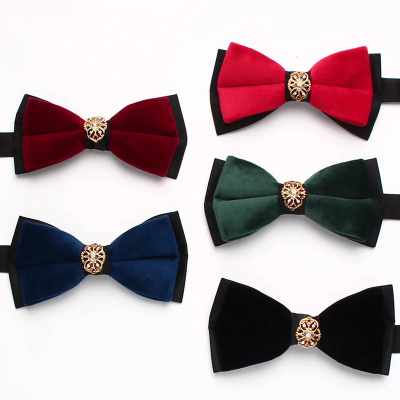 

Men's wedding dress shooting Chinese personality fashion burgundy navy blue metal band diamond bow tie