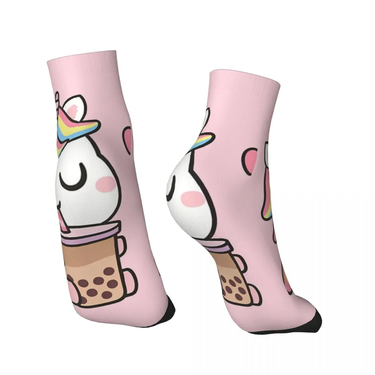 Cute Little Unicorn Love Boba Milk Tea Men's Ankle Socks Unisex Street Style Seamless Printed Happy Low Sock Gift