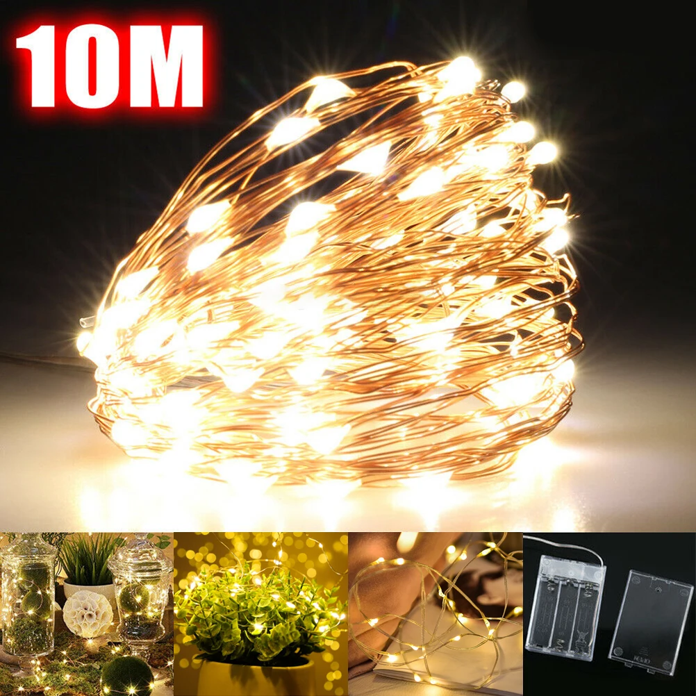 10M LED Fairy String Lights Battery Powered Copper Wire Waterproof Christmas Decorations Outdoor Indoor Lighting