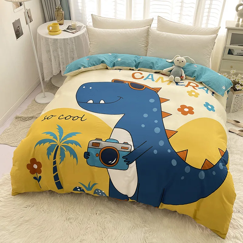 1Pcs Cartoon Dinosaur Duvet Cover 100% Cotton Skin-friendly Breathable Zipper Quilt Cover for Kids Boys Girls Bedroom Decor