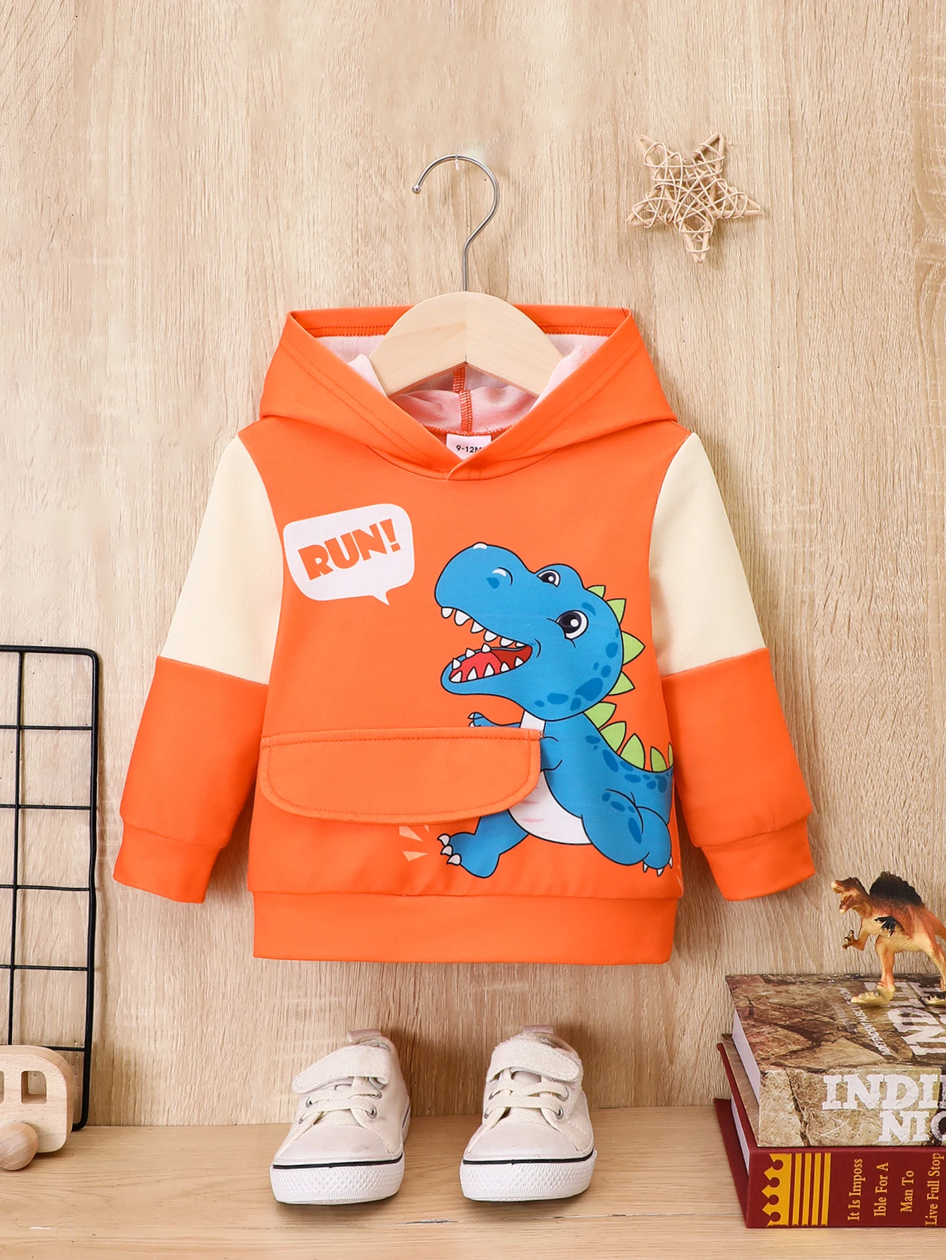 Winter Boys And Girls Hooded Dinosaur Long Sleeve Letter Sweater Fashion Warm Loose And Trendy
