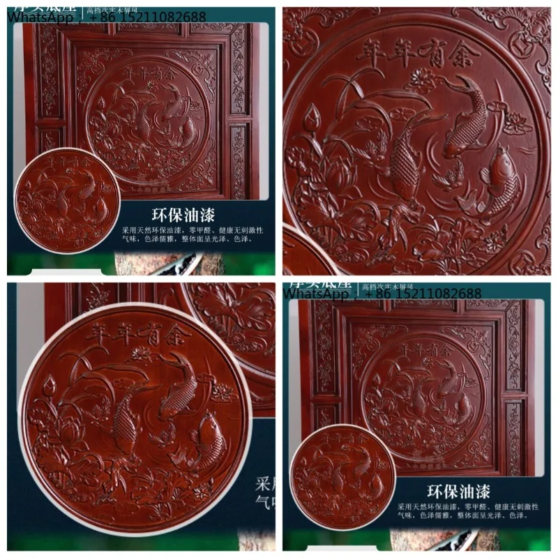 SCY wood carving home solid wood screen double-sided engraving screen living room blocking partition