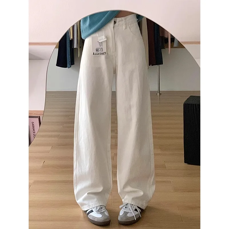 

Широкие джинсы с высокой талией, женские свободные джинсы без складок длиной до пола, для похудения, прямой крой, хлопковая эластичная джинсовая одежда, весенняя одежда