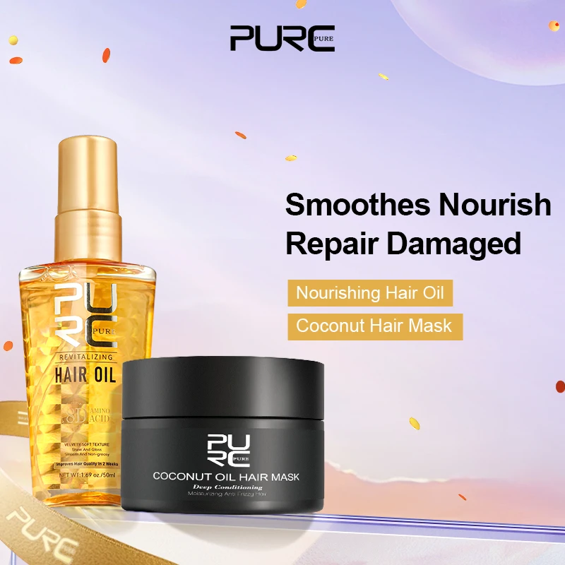 PURC Nourishing Argan Oil + Coconut Oil Hair Mask Smoothing Strengthen Repair Damaged Hair Shine Soft Hair Treatment Hair Care