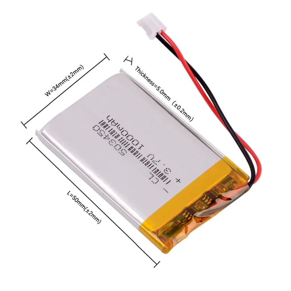 JST PH2.0 2pin 3.7V 1000mAh 503450 303450 403450 603450 703450 803450 903450 103450 Lithium Polymer LiPo Rechargeable Battery