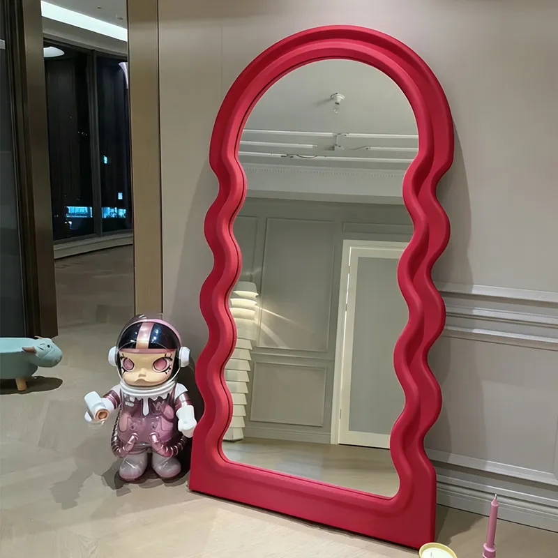 Full-length Mirror Full-length Floor Mirror French Wave Dopamine Wall Full-length