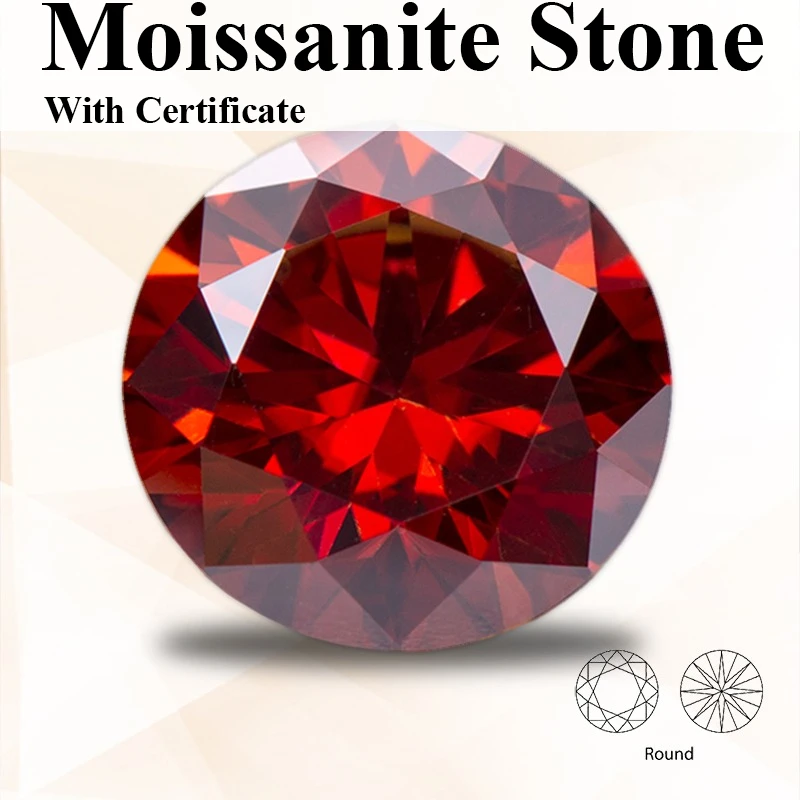 

Moissanite Lab Grown Diamond Garnet Colored Round Cut Certified Moissanite Passed Tester For Jewelry Making