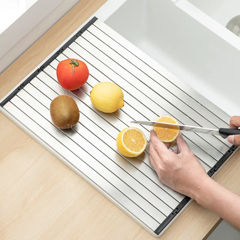 

Kitchen sink sticky board cutting board drain rack stainless steel multifunctional foldable thawing board sink drain curtain