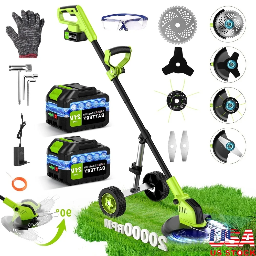 

12 Inch Cordless String Trimmer 800W Brushless Motor Dual 21V 3000mAh Battery Electric Weed Eater Adjustable Design Lightweight