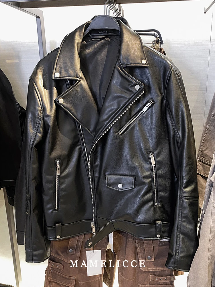 

MAMELICCE оригинальный дизайн классический отложной воротник искусственная кожа диагональная молния мотоциклетная куртка пальто кожаное пальто мужская одежда