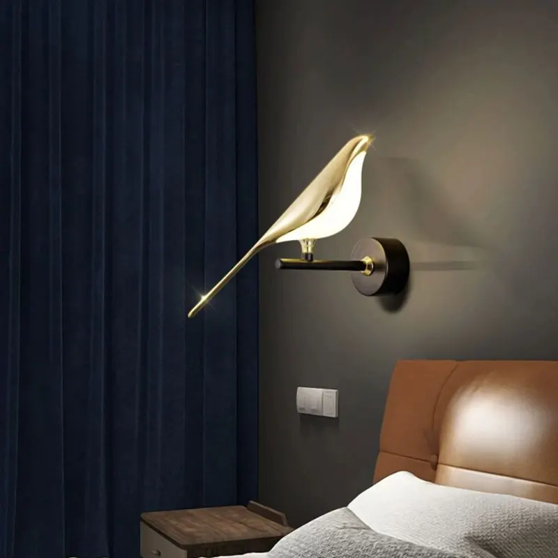 Magpie Bird LED Wall Lamps with Plug for Bedside Bedroom 360° Rotation Indoor LED Wall Lights Fixture Wall Sconce Home AC85-265V