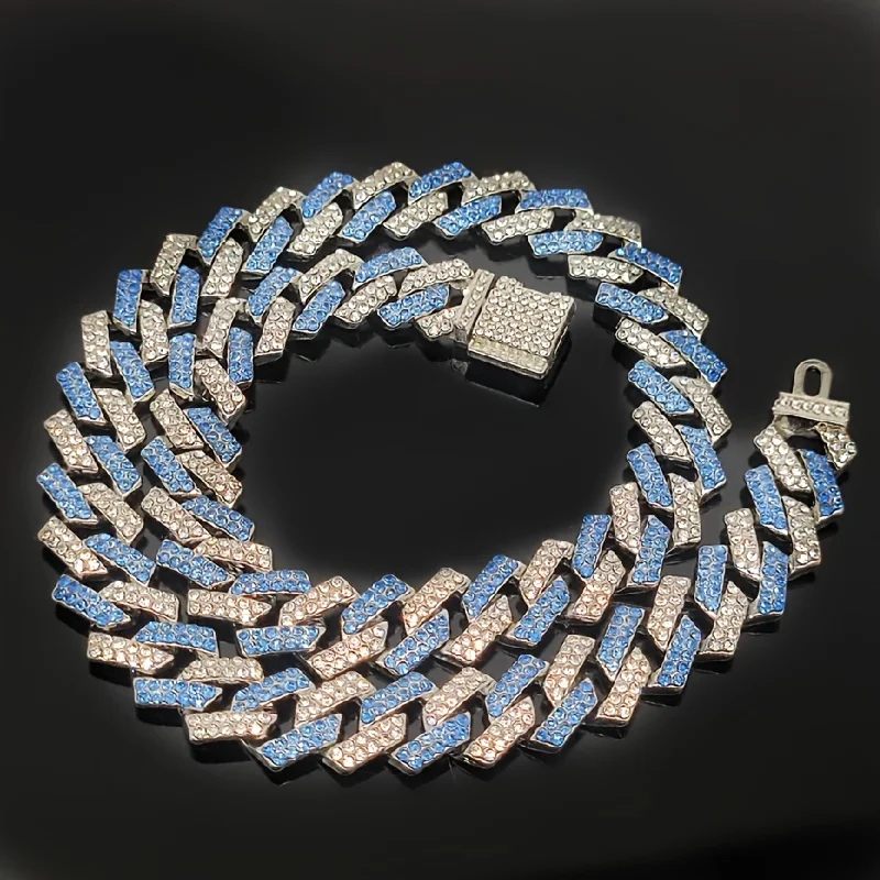 Popular  small flip top hiphop pink blue hip hop Cuban chain quadrilateral bar prismatic men\'s necklace