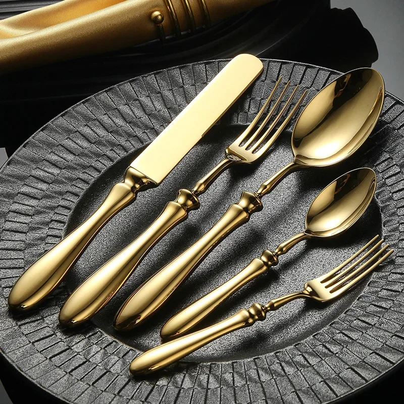 Fashion New Shiny Gold 18/10 Stainless Steel Flatware Set Dinner Knife Fork 304 Cutlery Drop Shipping