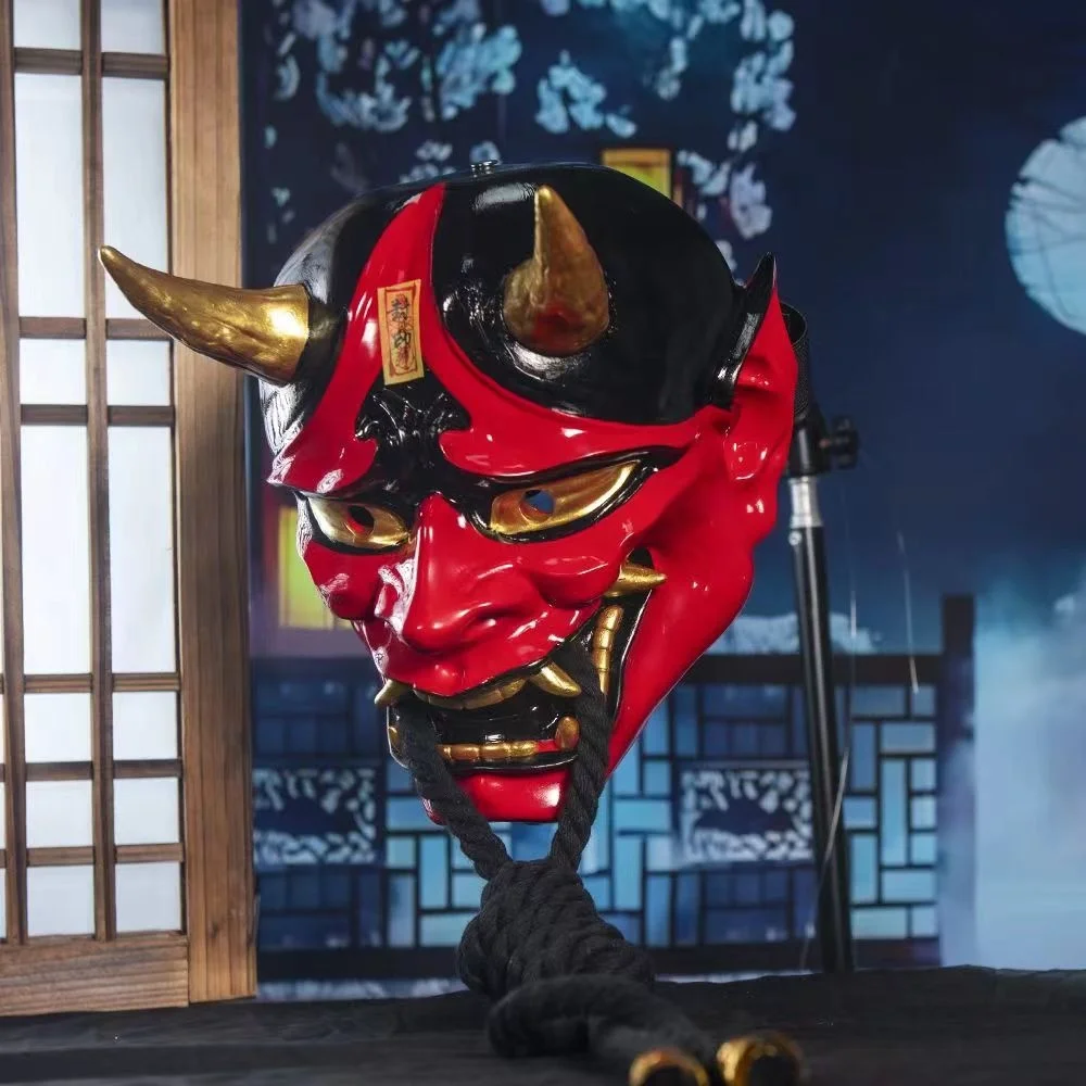 Japanese Samurai Hannya Mask Halloween Costume Horror Ghost Ghost Warrior Thrilling Decoration Role Play Demon Resin Props