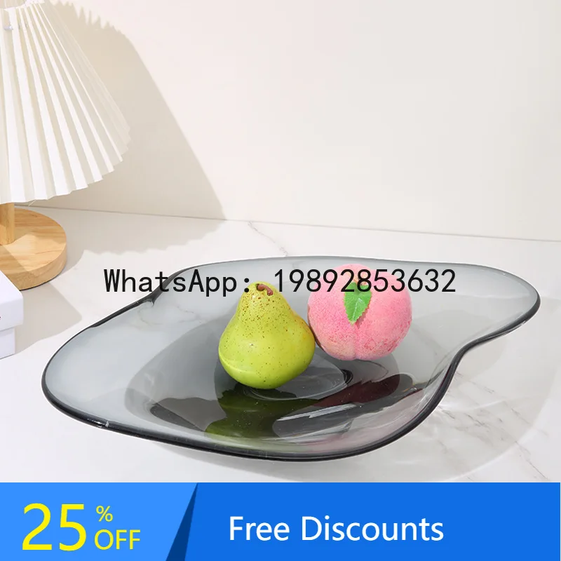 

YFY Modern Light Luxury Glass Fruit Plate Living Room Home Use Internet Celebrity Personality Creative Coffee Table Snack Plate