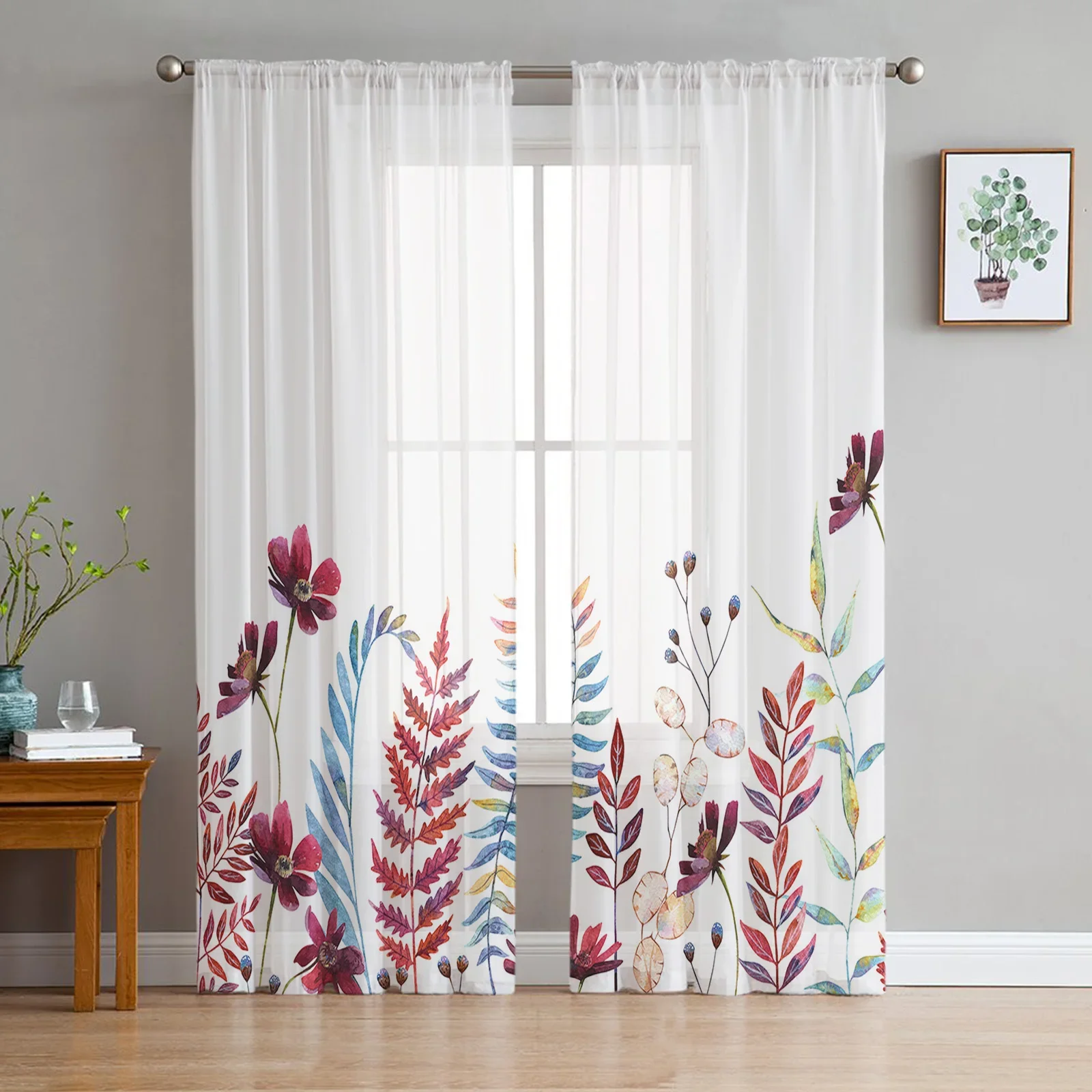 Thanksgiving Autumn Plants And Wild Flowers Sheer Curtains Home Window Decor Voile Tulle Curtains For Living Room Bedroom