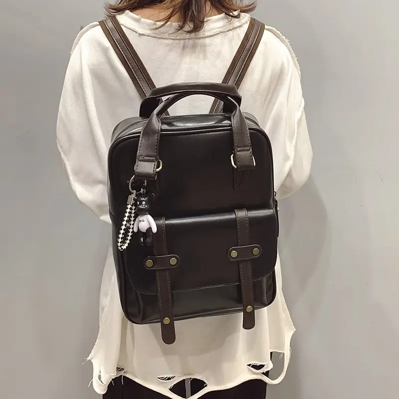 Fashion New Designer High Quality Pu Leather Women\'s Backpack Vintage New Ladies Travel Backpack Solid Color Women Shoulder Bags