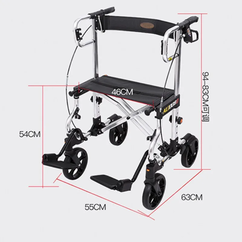 One Click Folding Walkers for Adults, Adjustable Height Shopping Adult Walking Cart, Aluminum Alloy Four-wheel Walking Aids