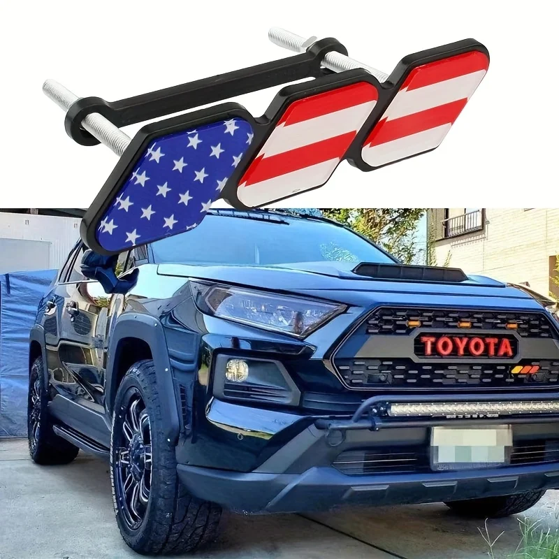 Front Grille Badge Emblem Logo For Toyota Tacoma Tundra 4Runner TRD Highlande Rav4 CHR Strip Air Inlet 3 Colors Car Accessories
