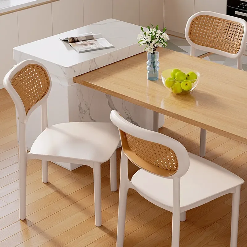 for Nordic Rattan Dining Chair Modern Simple Plastic Back Household Stackable Chairs for Dining Table Outdoor Leisure Seat