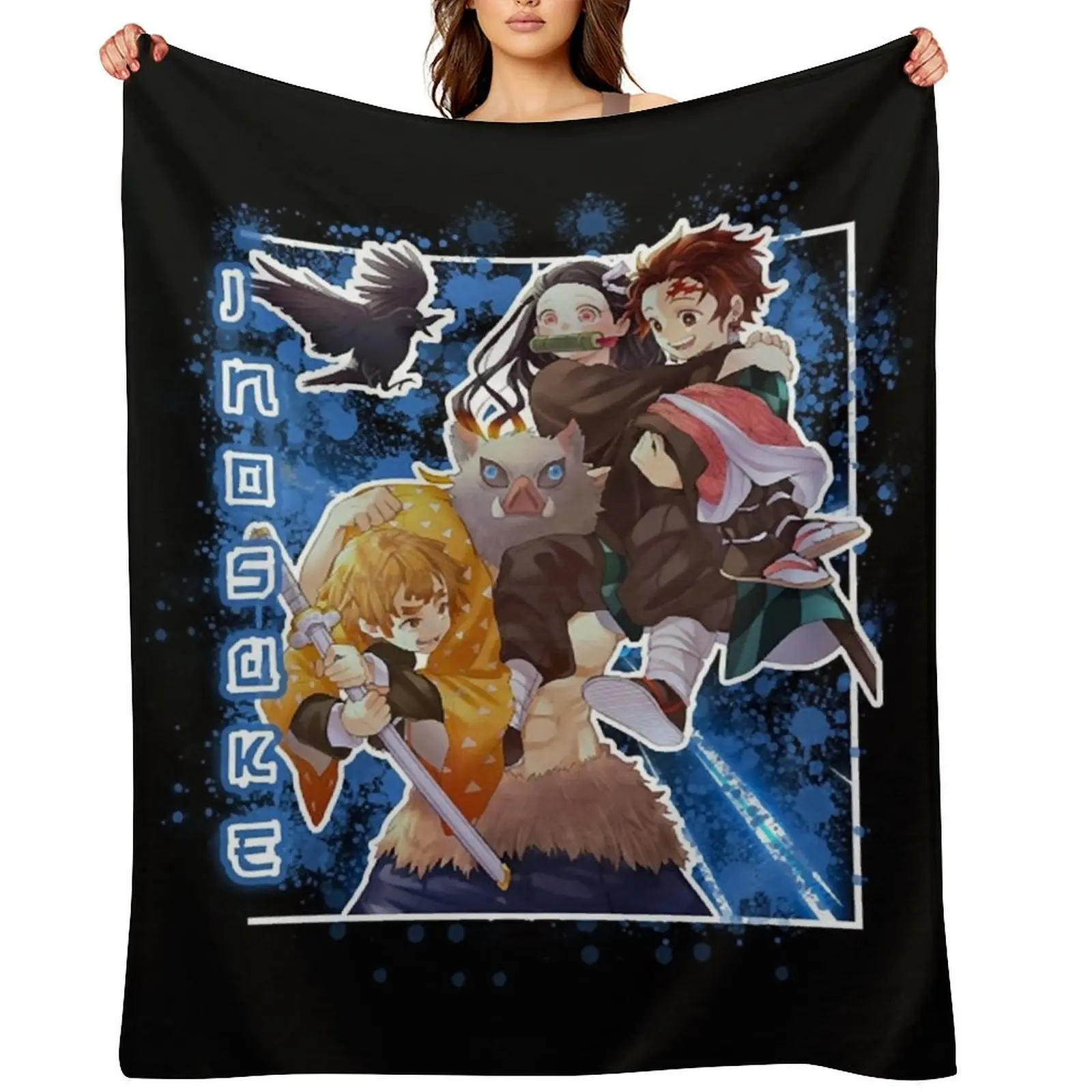 

Inosuke Team- Demon Throw Blanket Decorative Sofas Polar Cute Plaid Nap Blankets