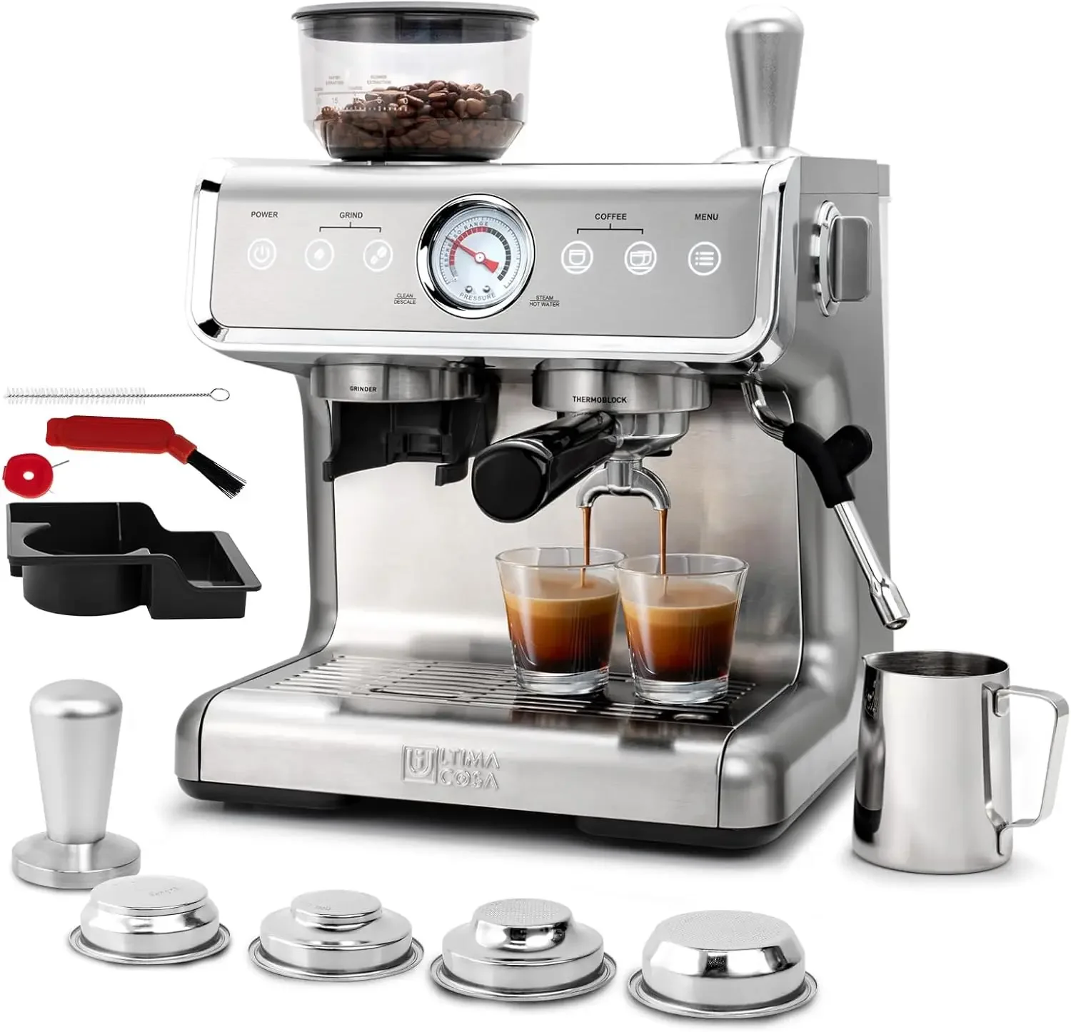 Machine With Grinder, Professional Espresso Maker With Milk Frother Steam Wand, 15 Bar Barista Latte Machine With Removable Wate