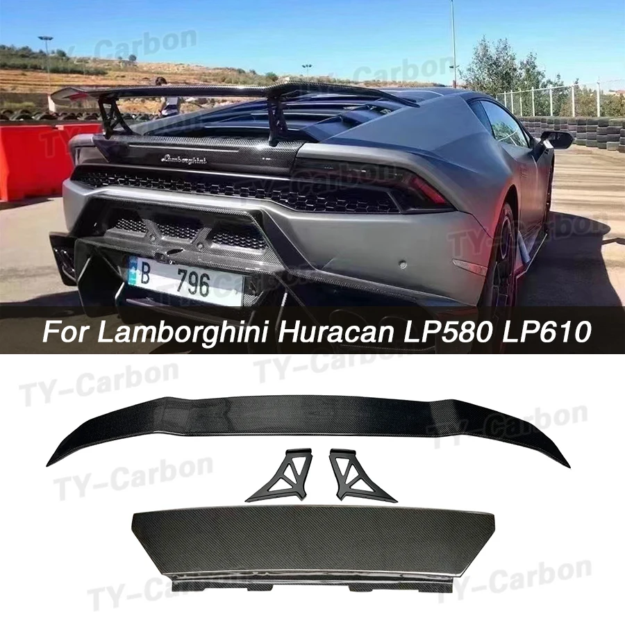 Real Dry Carbon Fiber Rear Trunk Duck Spoiler Wing with Trunk Panel for Lamborghini Huracan LP610 LP580 2014-2018 Car Styling