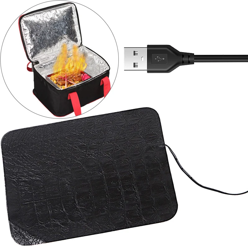 USB Electric Food Heating Plate Mat Soft Leather Picnic Camping Portable Coffee Milk Lunch Box Bag Heated Gasket Pad 5V 12V 24V