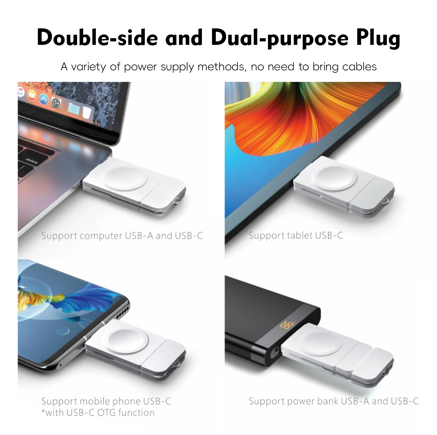 Portable Wireless Charger with Dual USB-A/USB-C Inputs Universal Charging for iWatch AirPods Travel-Friendly Wireless Charger view 4