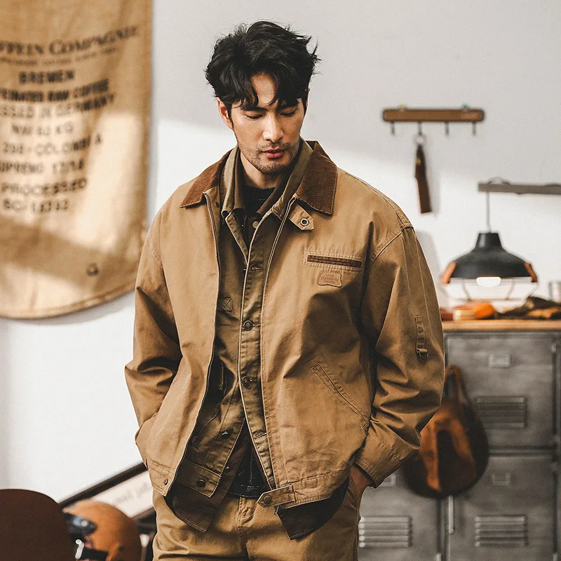 

Мужская куртка в стиле ретро, американский Детройт, весенне-осенняя рабочая одежда, винтажная верхняя одежда, молодежная модная хлопковая длинная застежка-молния