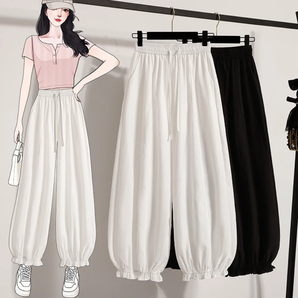 

Casual High Waist loose Pockets lantern Slim Straight Tube Full Length Pants Korean Fashion Summer Plus Size Clothing